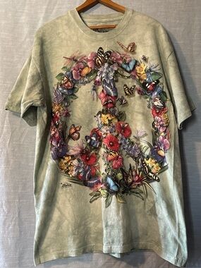 The Mountain Vintage T-Shirt Green Tie Dye Peace Sign Women’s Sz L